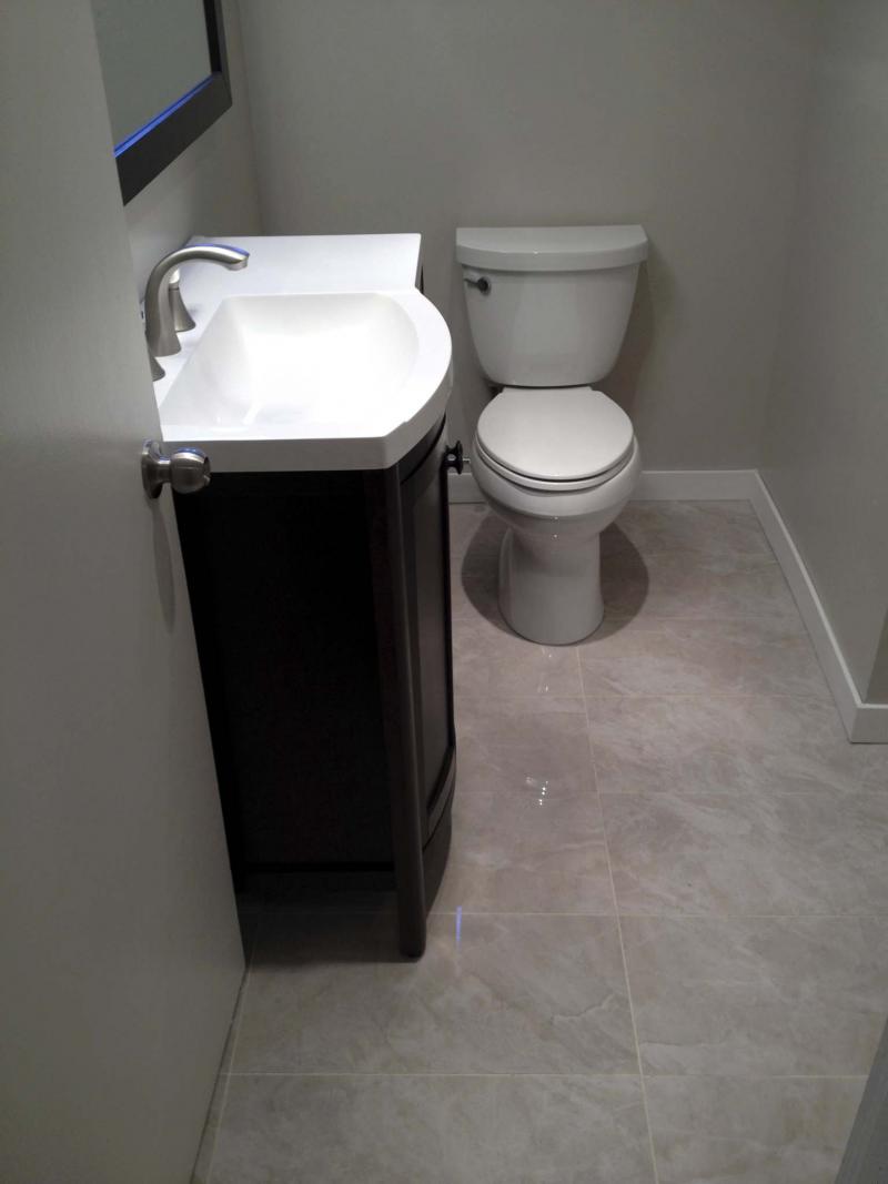 <p>Marc LaBossiere / Winnipeg Free Press</p><p>The new vanity was fitted along the wall to just allow clearance for the bathroom door to fully open. </p>
