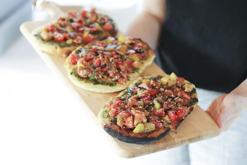 <p>This heirloom tomato bruschetta is made with locally grown tomatoes.</p>