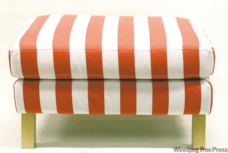Red and white-striped footstool from IKEA.