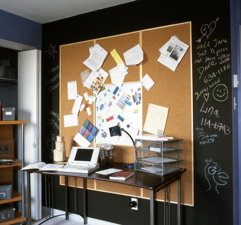 Make your own notice board using blackboard paint as the background. ItÃ¢Â€Â™s easily covered when you are ready for a change.