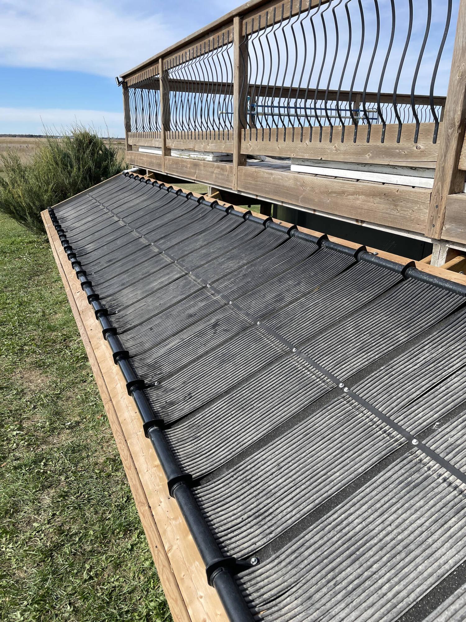  <p>Photos by Marc LaBossiere / Winnipeg Free Press</p>
                                <p>Despite suffering a dozen cracked headers due to freezing temperatures one night this fall, the solar array is again ready for use next season.</p> 