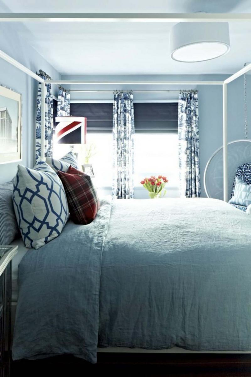 <p>Brian Patrick Flynn / The Associated Press</p><p>This bedroom designed with a blue-grey paint color called Drenched Rain from Dunn-Edwards brings a cool feel perfect for the long, hot summer.</p>