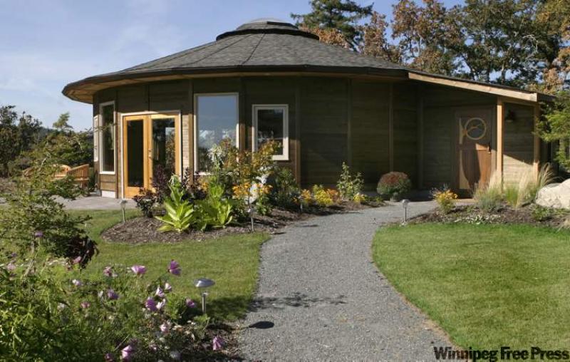 Exterior of a round home.