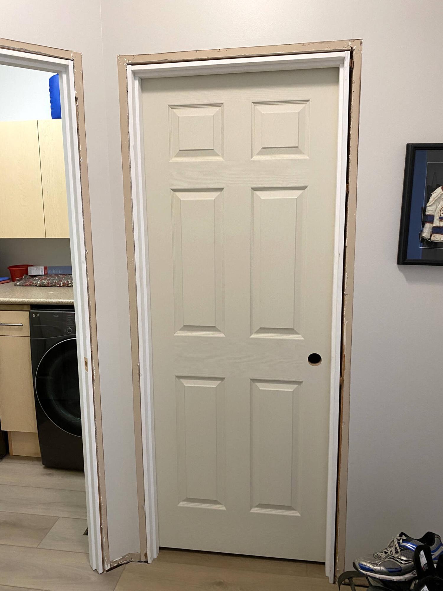  <p>Marc LaBossiere / Free Press</p>
                                <p>Removing the old door and jamb is the optimal approach to installing a new interior door, pre-fitted with a new jamb.</p> 