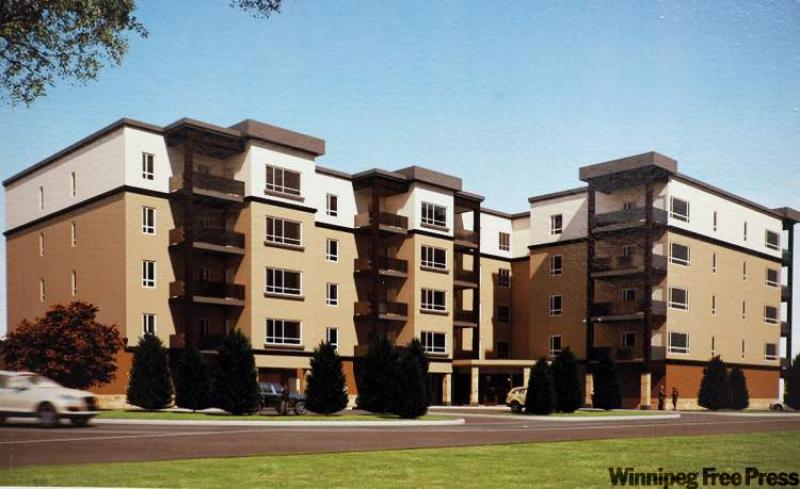 Above: Drawing of 46-suite complex being built at 55 Windmill Way in Charleswood. Below: Construction in progress.
