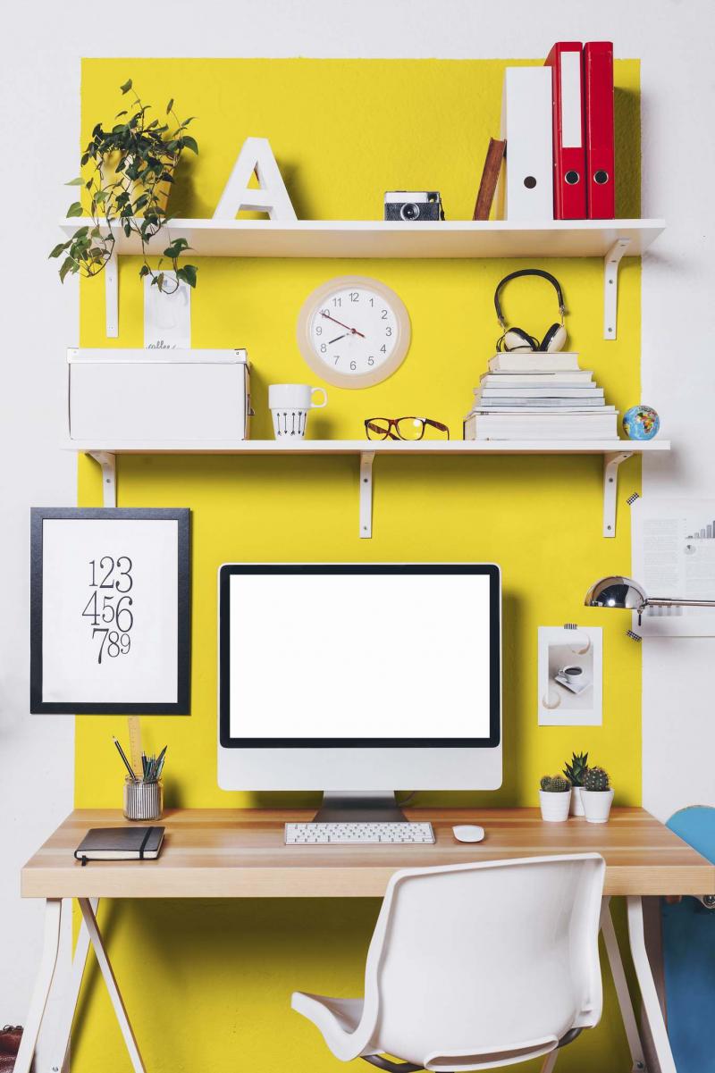 <p>SICO</p></p><p>Cheerful yellow, such as Citrus by SICO paint, is a good colour choice for a home office if you&rsquo;re seeking stimulation, motivation or creativity.</p>