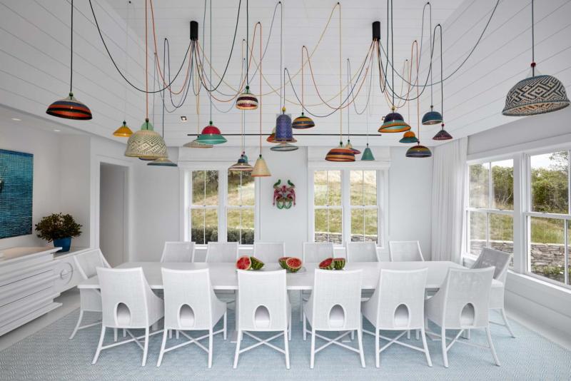 <p>Garrett Rowland / Associated Press</p><p>One of the rooms in a Montauk, N.Y., beach house featuring Ghislaine Vi&#241;as&rsquo; design. The bold, colourful statement lighting becomes not only illumination but art.</p>