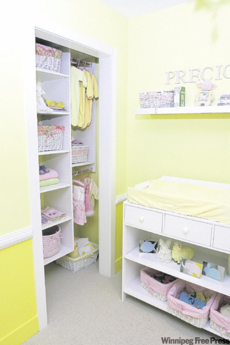 Well-planned open storage adds character and practicality to this charming nursery.