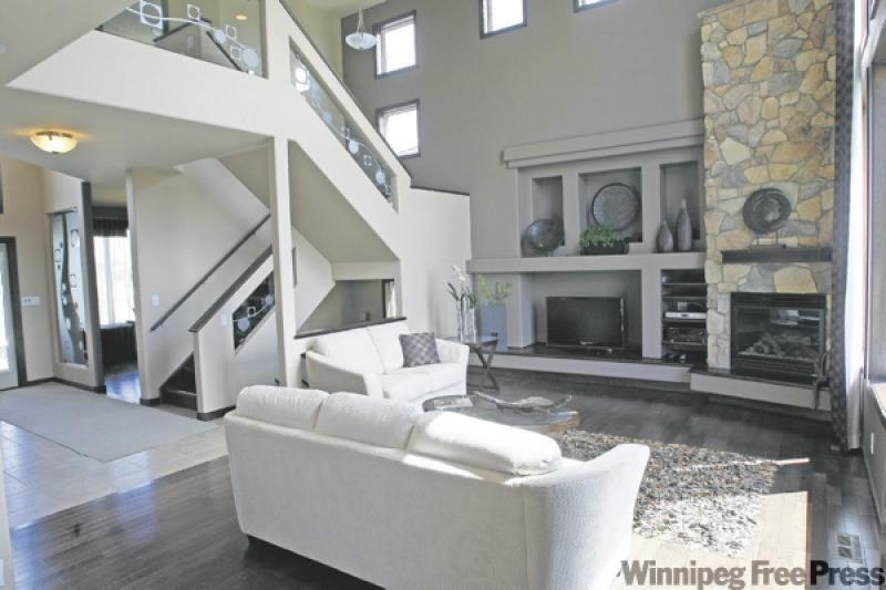 Great room on main floor is open and bright.