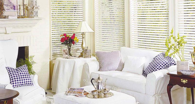 This Everwood window covering from Hunter Douglas offers a combination shutter and horizontal blind.