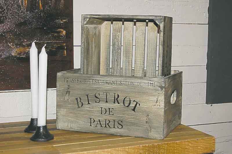 Weathered storage crates add an interesting accent to any room.