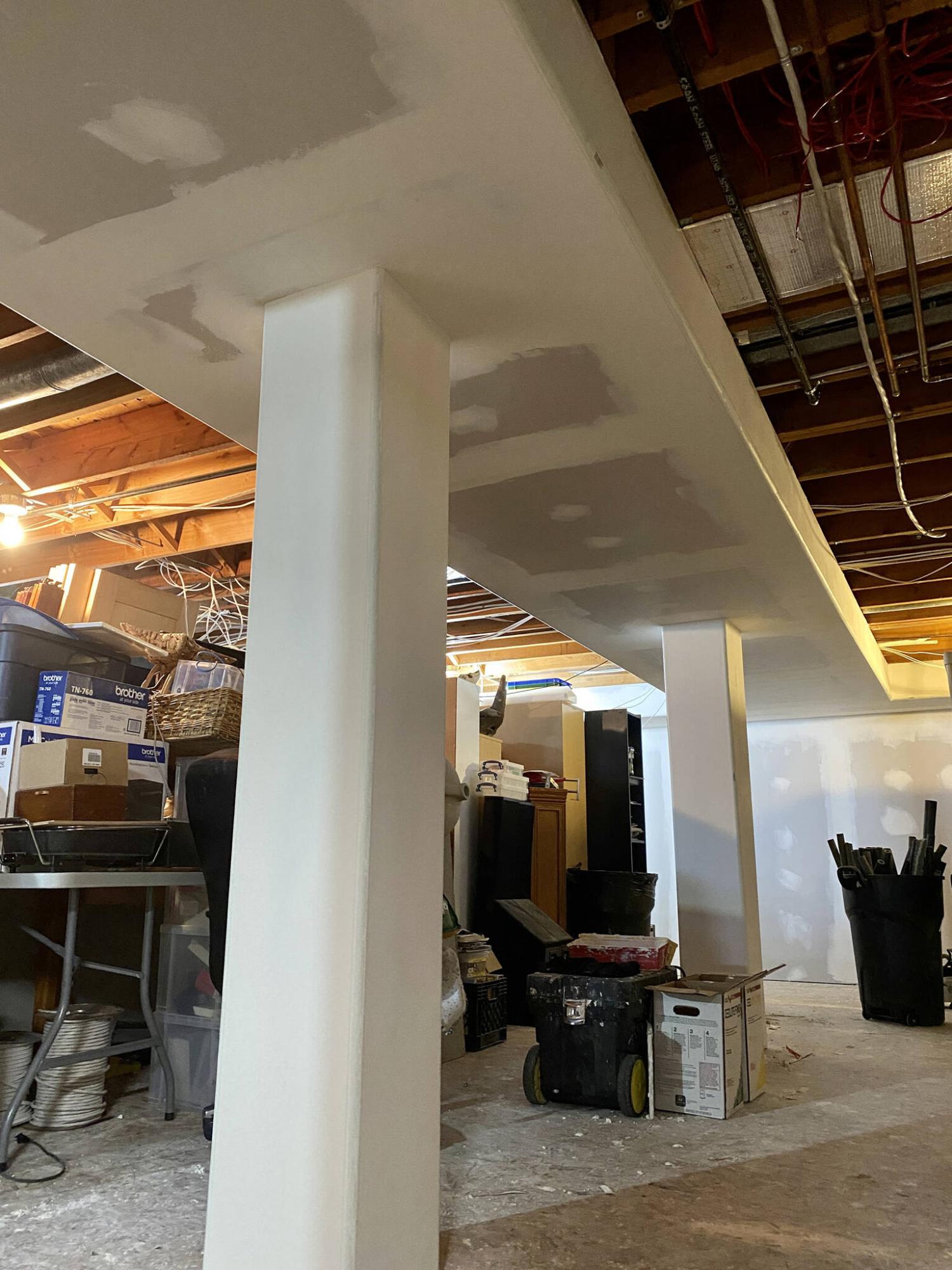 <p>Photos by Marc LaBossiere / Winnipeg Free Press </p><p>The main bulkhead in the basement is framed to conceal the main ducts andsupporting beam.</p>