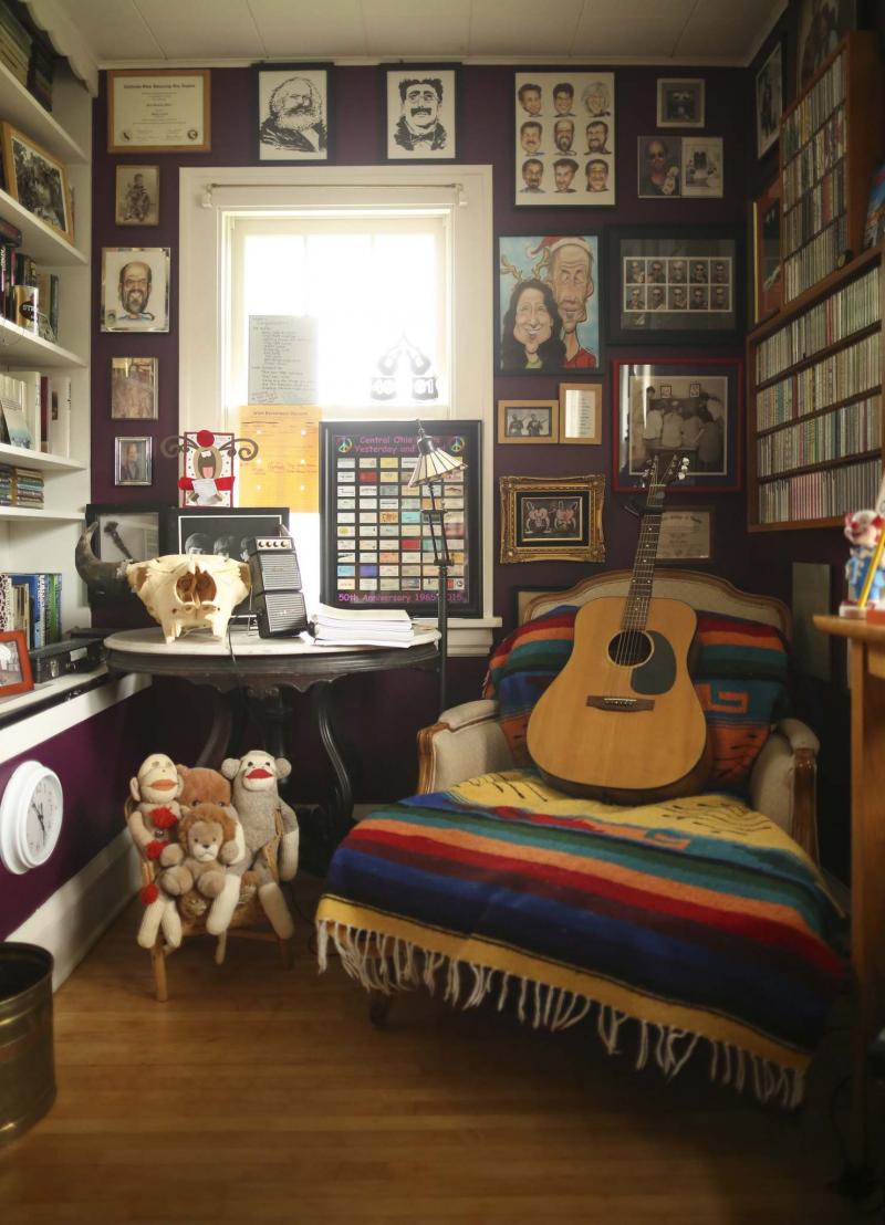 <p>Jeff Wheeler / Minneaplis Star Tribune</p><p>A comfy chair for listening or playing music in Mark Milner's music room. </p>