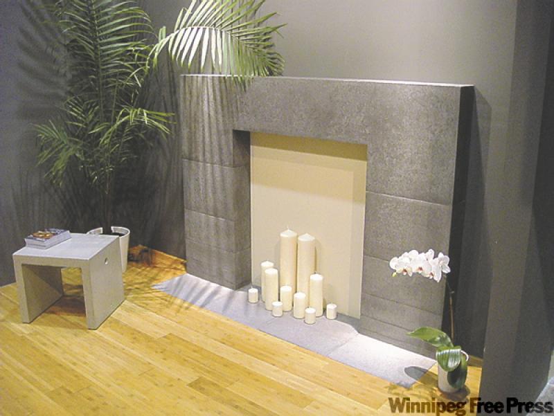 Concrete fireplace surround designed and made by Claudia and Guylain Croteau retails for $6,000. 

This concrete double vanity sink is priced at $4,800. 