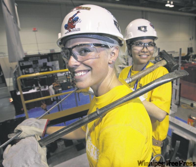 Melanie South, 23, left and Brandy Soto, 24, took part in 14th Canadian Skills Competition at Calgary's Stampede Park. The pair are both second year apprentices' with Ironworkers Local 720 in Edmonton
