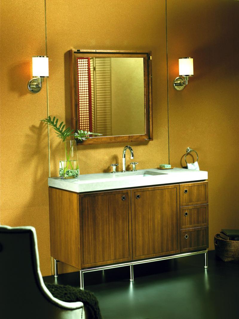 Rich shades of brown resonate around the clean, contemporary lines of Vir Stil's wash vanity to produce a perfectly masculine bathroom.