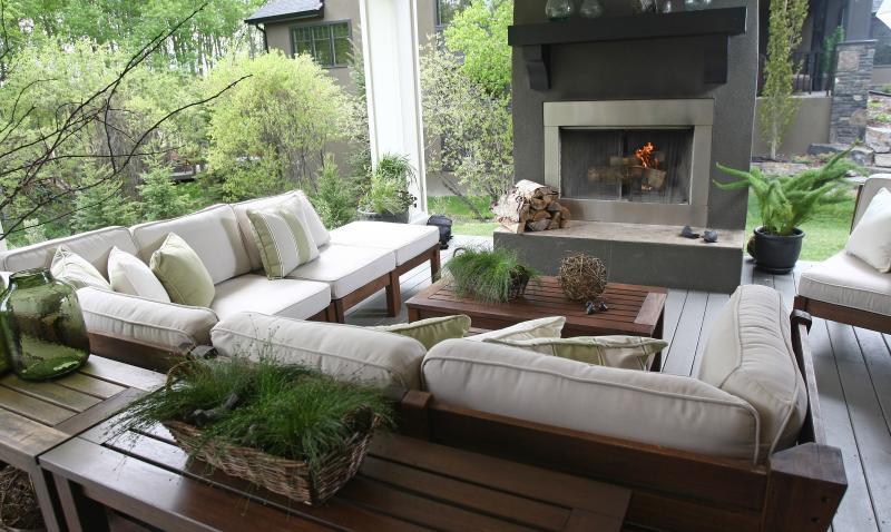Zorko created a fabulous outdoor living room complete with a full wood-burning fireplace. 