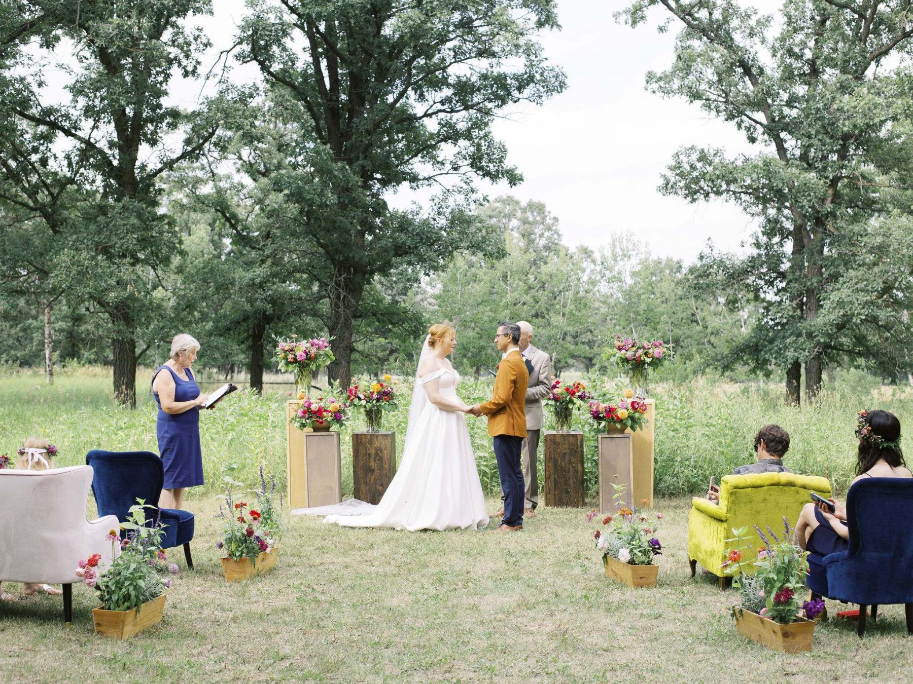 <p>Esther Funk Photography</p><p>Just doing it: Roberta Matheson and Fernando Velarde Trejo tied the knot at their smaller than planned wedding.</p>