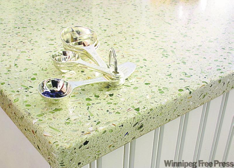 Made from various colours and thicknesses of recycled glass and cement, this IceStone counter is as durable as it is stunning.