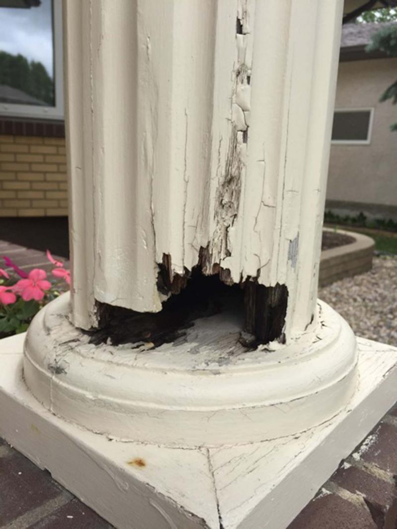 <p>Supplied</p><p>The rotted portion of this column could be mostly cosmetic in nature &mdash; or it could be an important structural support for the roof above.</p></p>