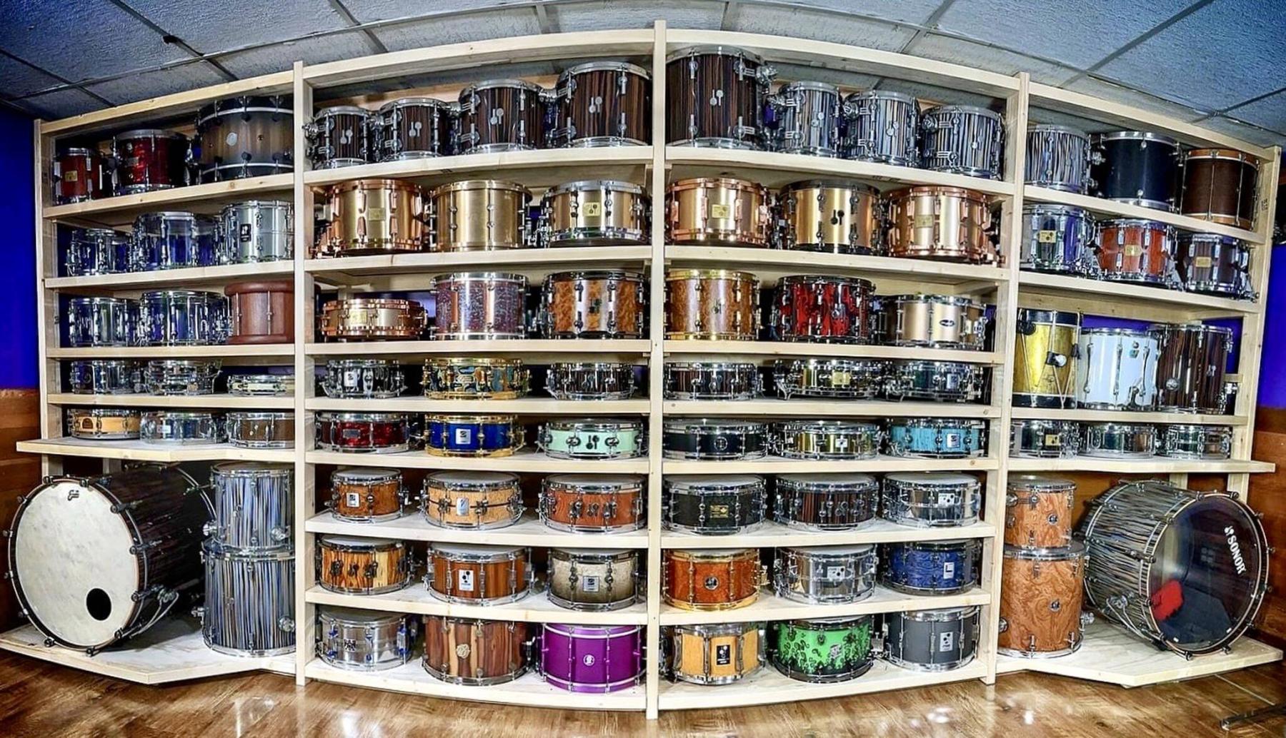  <p>Photos by Marc LaBossiere / Winnipeg Free Press</p>
                                <p>Prior to painting the structure flat black, the shelving unit received a test run to ensure the drums fit perfectly.</p> 