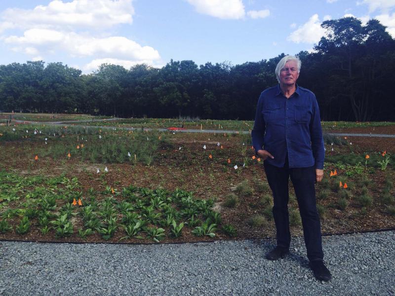 <p>Adrian Higgins / Washington Post</p><p>Marker flags guide the complex planting schemes for which Piet Oudolf is world famous, with creekside woodland in the background. </p>