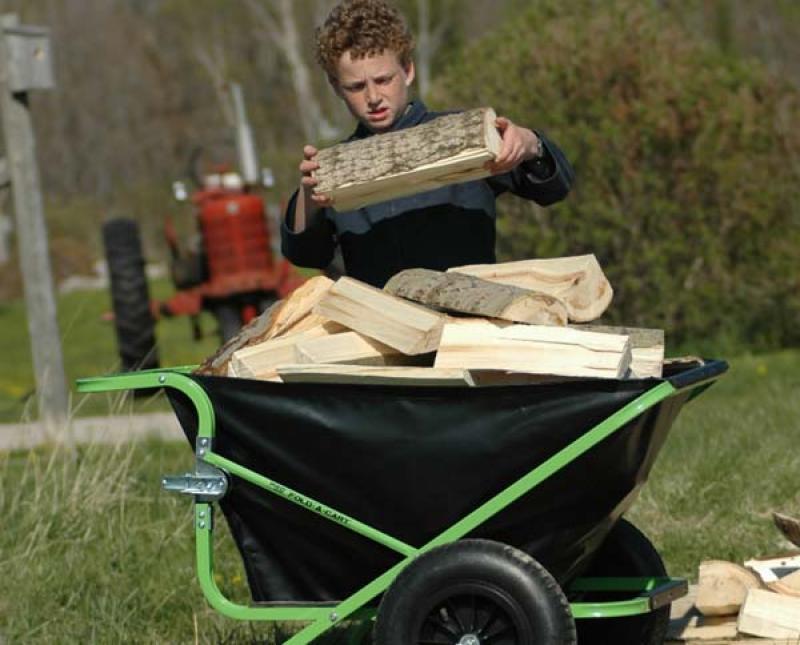 The Fold-a-Cart holds a bunch, rides on large wheels and is tough enough to resist damage even as you shovel out dirt.
