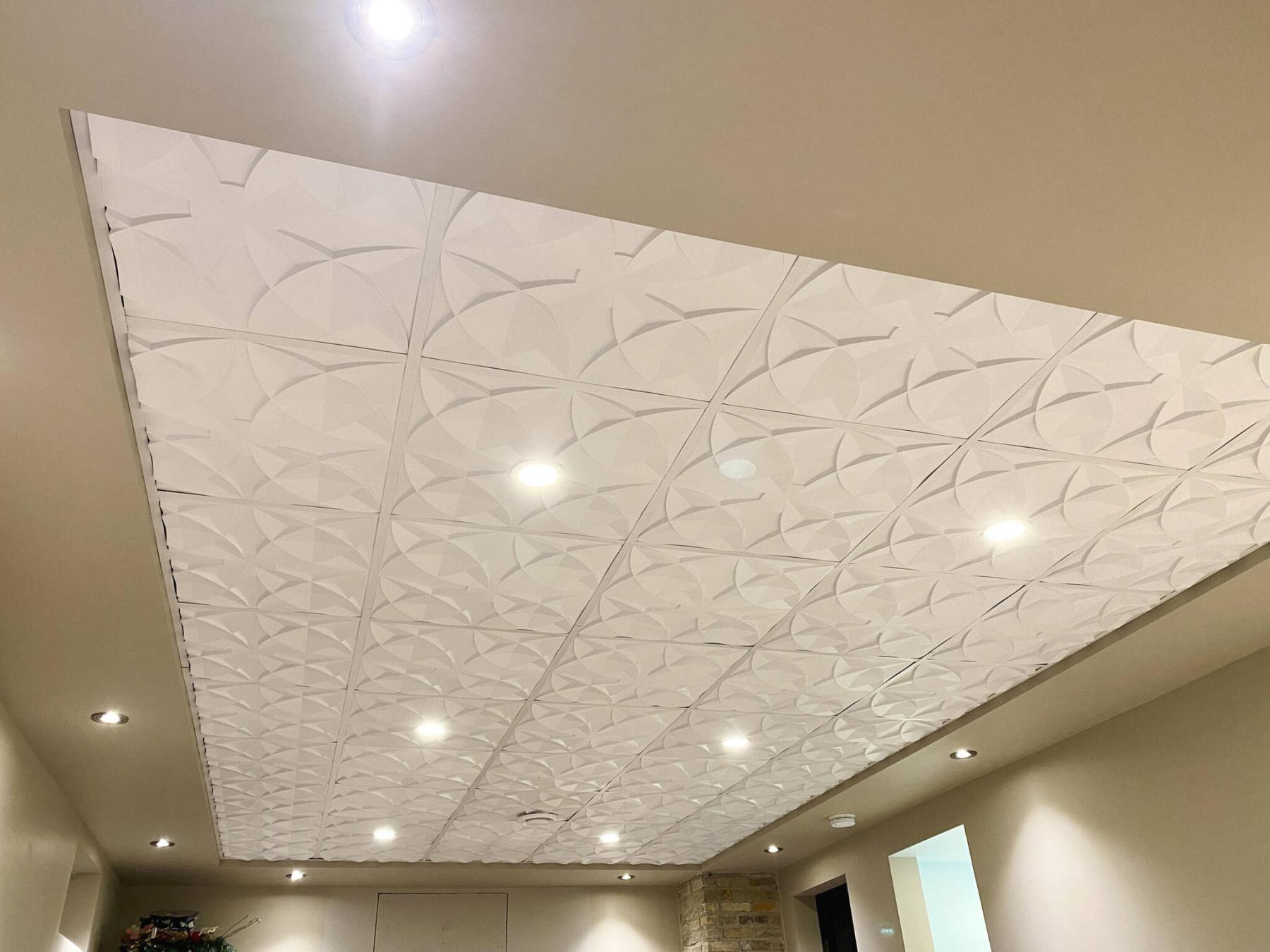  <p>Photos by Marc LaBossiere / Free Press</p>
                                <p>Decorative two-by-two-foot PVC tiles are set into position within the main grid of the suspended ceiling.</p> 
