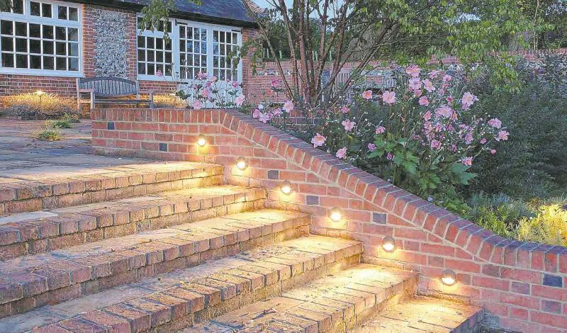 Current trends include recessed lighting in stone walls and stairs.