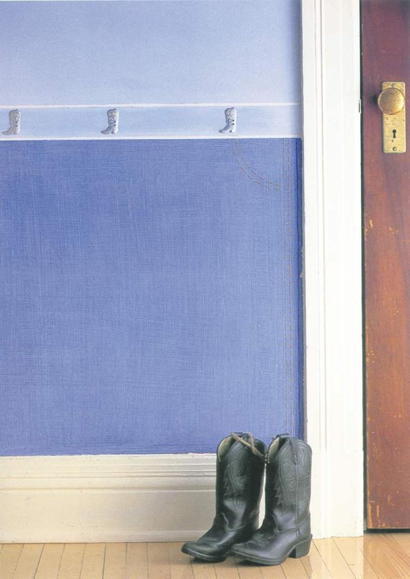 Denim is a favourite fabric for all ages, and makes a whimsical decoration for the lower wall of a child�s bedroom.