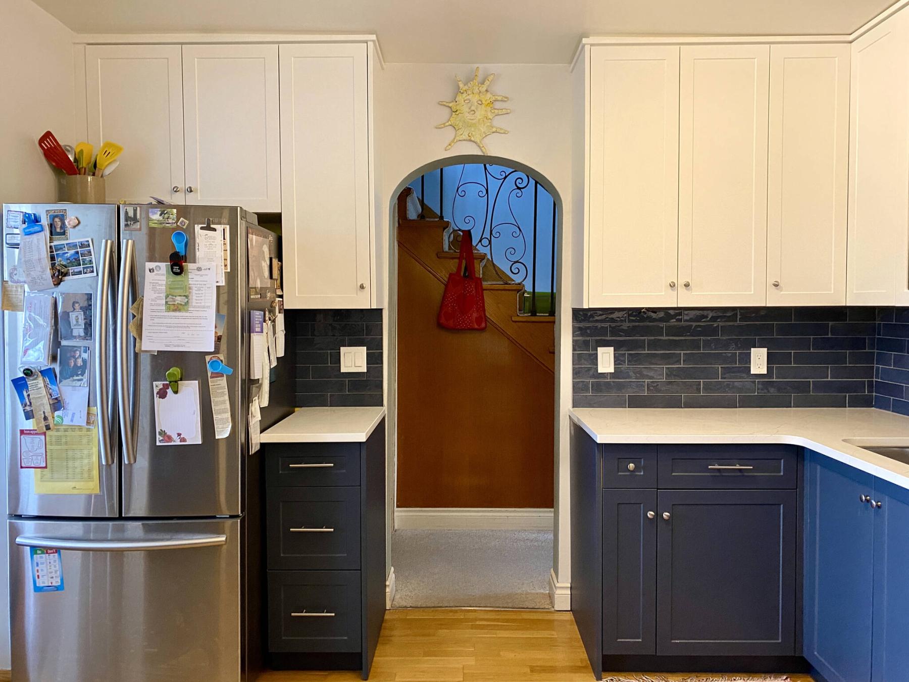  <p>Plant-ons were added at every exposed area of the old cabinets to finish the ends with the respective upper and lower cabinet colour choices.</p> 