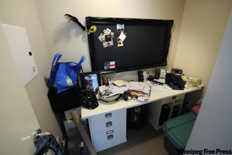 BEFORE: Joelle Geurin's flex space could use a little help putting away the clutter. 