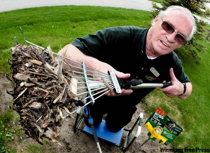 Master gardener Gord Cline grasps debris with this collapsible rake ($12.50). 