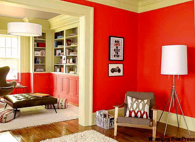Library in Benjamin Moore red and green. 