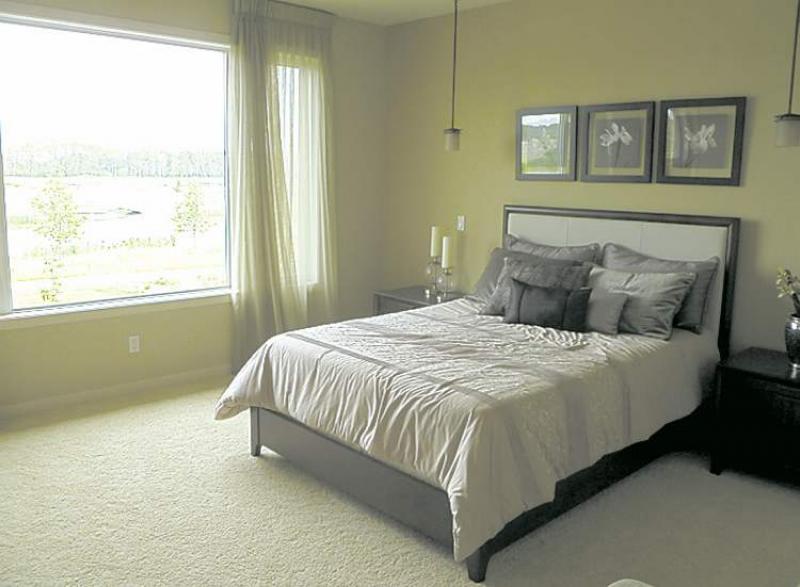 The master suite features a gorgeous wetlands view and plenty of space for a king-sized bed, dresser  and accessories.