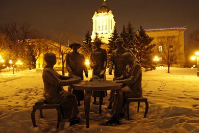 KEN GIGLIOTTI / WINNIPEG FREE PRESS / Jan 10  2011 Äì WEB STDUP Äì Frosty morning at -15 degrees C , in pic frost covers the the Nellie McClung statue  on the MB Legislature grounds at 7am