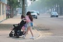 Residents walk ... 