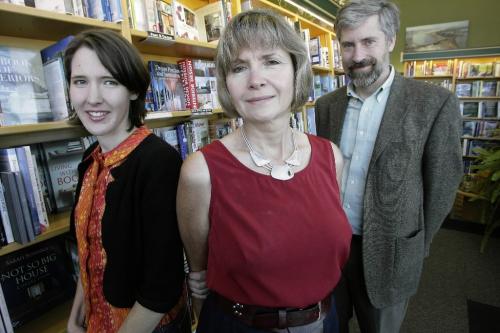 John Woods / Winnipeg Free Press / August 29 2006 - 060829 - (L to R) Tory,  Holly and Paul McNally photographed in their Grant park bookstore Tuesday, Aug 29/06.   The McNally's will be celebrating the 25th Anniversary of their bookstore Sept 10/06.
