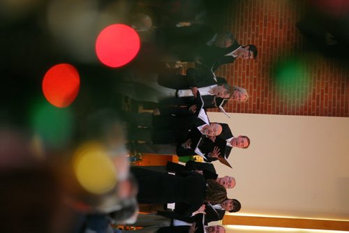 Brandon Sun Members of the  Prairie Blend men's choir perform during a concert held at Knox United Church on Sunday. The men's choir were also joined by das Femme for the Christmas concert with their proceeds going to the Samaritan House. (Bruce Bumstead/Brandon Sun)