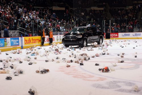 Manitoba Moose Teddy Bear Toss photos attached for the Spirit of Giving article.  winnipeg free press - katie dangerfield story Photo Credits: IMG_1589  Jonathan Kozub IMG_1604  Jonathan Kozub IMG_1609  Jonathan Kozub december 2010