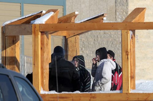 MIKE.DEAL@FREEPRESS.MB.CA 110119 - Wednesday, January 19, 2011 - Students at the Steinbach Regional Secondary School use the "smoking hut" that sits on school property. See Sandy Klowak story MIKE DEAL / WINNIPEG FREE PRESS
