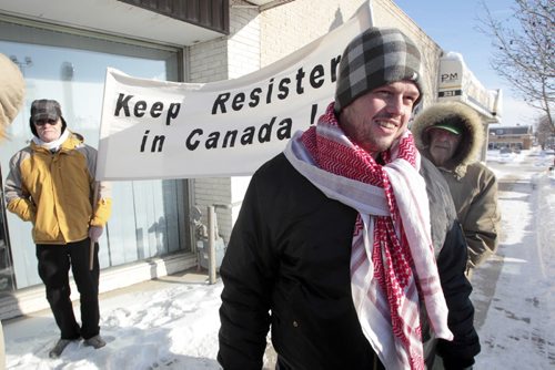 MIKE.DEAL@FREEPRESS.MB.CA 110119 - Wednesday, January 19, 2011 - Less than a dozen showed up for the "Let them stay" rally held infront of MP Vic Toew's office in Steinbach, Manitoba. Though resister, Joshua Key and his family did show up in support of the rally. See Sandy Klowak story MIKE DEAL / WINNIPEG FREE PRESS