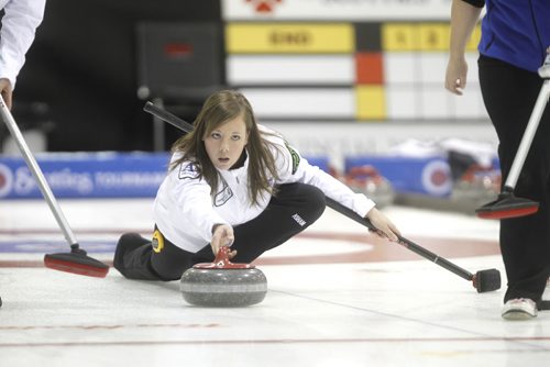 TREVOR HAGAN / WINNIPEG FREE PRESS - Stacy Fordyce, second for skip, Karen Rosser, playing out of Springfield, during practice at the Millenium Exhibition Centre in Altona. Teams are getting ready for the Scotties Tournament of Hearts, which begins tomorrow. 11-01-25