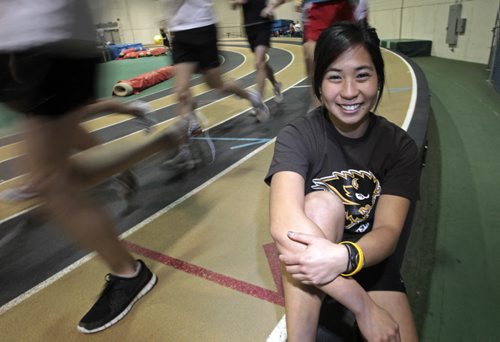 MIKE.DEAL@FREEPRESS.MB.CA 110201 - Tuesday, February 01, 2011 - Lisa Wong training at Max Bell Fieldhouse for this weekends Bison Classic Track and Field meet. See Allan Besson's story. MIKE DEAL / WINNIPEG FREE PRESS