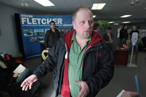 MIKE.DEAL@FREEPRESS.MB.CA 110308 Kevin Polonuk, the local's vice-president, as he stood inside Fletcher's office in St. James with about 60 workers. MIKE DEAL / WINNIPEG FREE PRESS