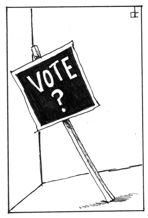March 11 2011 winnipeg free press dale cummings edit dinky    ELECTION POSSIBILITIES VOTE SIGN