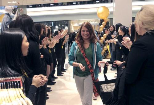 MIKE.DEAL@FREEPRESS.MB.CA 110312 - Saturday, March 12, 2011 - The grand opening of Forever 21 at Polo Park Shopping Centre brought in over one thousand fashionable shoppers. Wendy Morales, 18 was the first customer to enter the store to cheers and clapping from staff. MIKE DEAL / WINNIPEG FREE PRESS