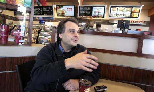 MIKE.DEAL@FREEPRESS.MB.CA 110413 - Wednesday, April 13, 2011 - Tim Hortons at 1877 Portage Ave Kevin Chorney, a refrigeration tech, who lives in the Kildonan - St. Paul riding. See Tammy Karatchuk story. MIKE DEAL / WINNIPEG FREE PRESS