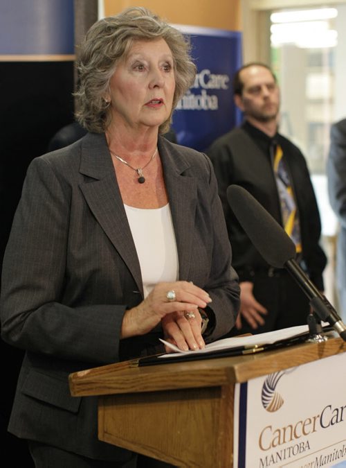 TREVOR HAGAN / WINNIPEG FREE PRESS - Janice Filmon, Incoming Board Chair, CancerCare Mantitoba, speaks at an event where Premier Greg Selinger announced a new $70 Million CancerCare Manitoba Facility to be built across from the current building.  11-04-13
