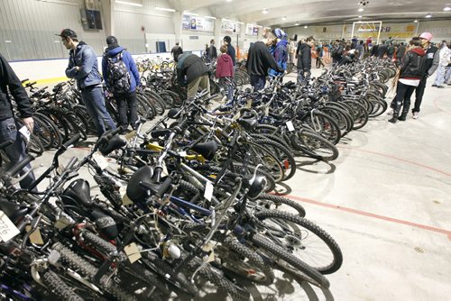 TREVOR HAGAN / WINNIPEG FREE PRESS - The Police Bike Auction at Varsity View Community Centre, inside the Sportsplex Arena. Hundreds of bikes were sold today, with more coming up tomorrow morning. 11-04-16